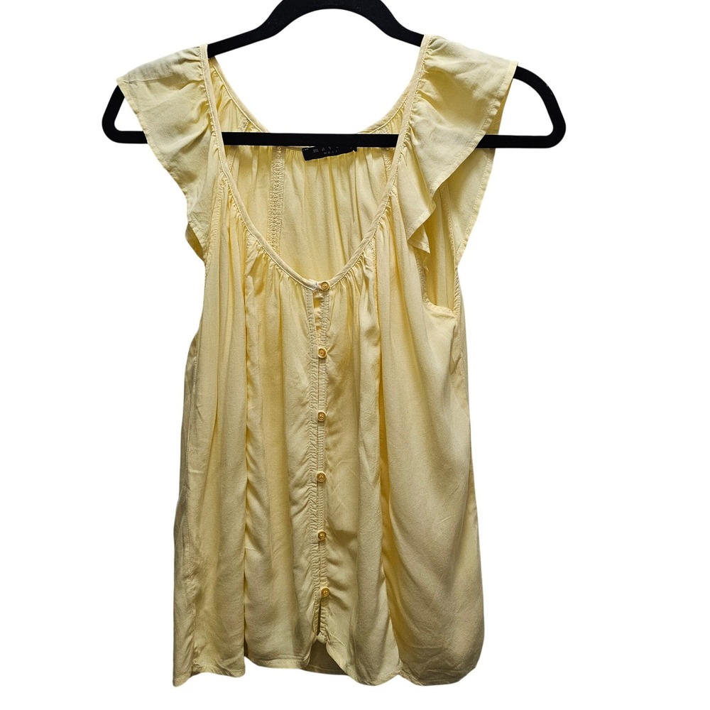 Maven's West Butter Yellow Ruffle Babydoll Button Cottagecore Boho Sm. Flutter